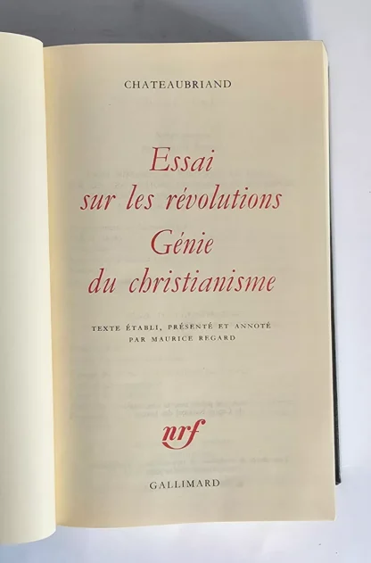Essai Sur Les Révolutions - Génie du Christianisme - Bibliothèque de la Pléiade - Image 3