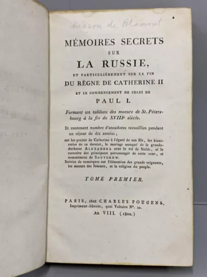 Mémoires Secrets Sur La Russie - 3 Volumes - Image 2