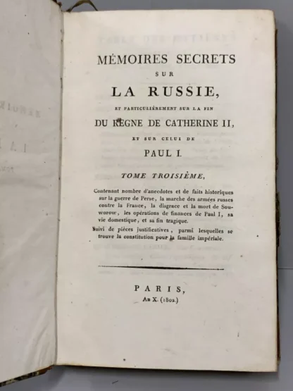 Mémoires Secrets Sur La Russie - 3 Volumes - Image 4
