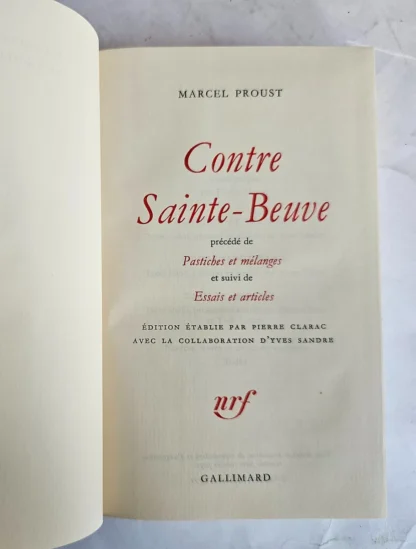 Contre Saint Beuve - Bibliothèque De La Pléiade - Image 2