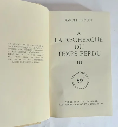 A La Recherche Du Temps Perdu - 3 Volumes - Bibliothèque De La Pléiade - Image 5